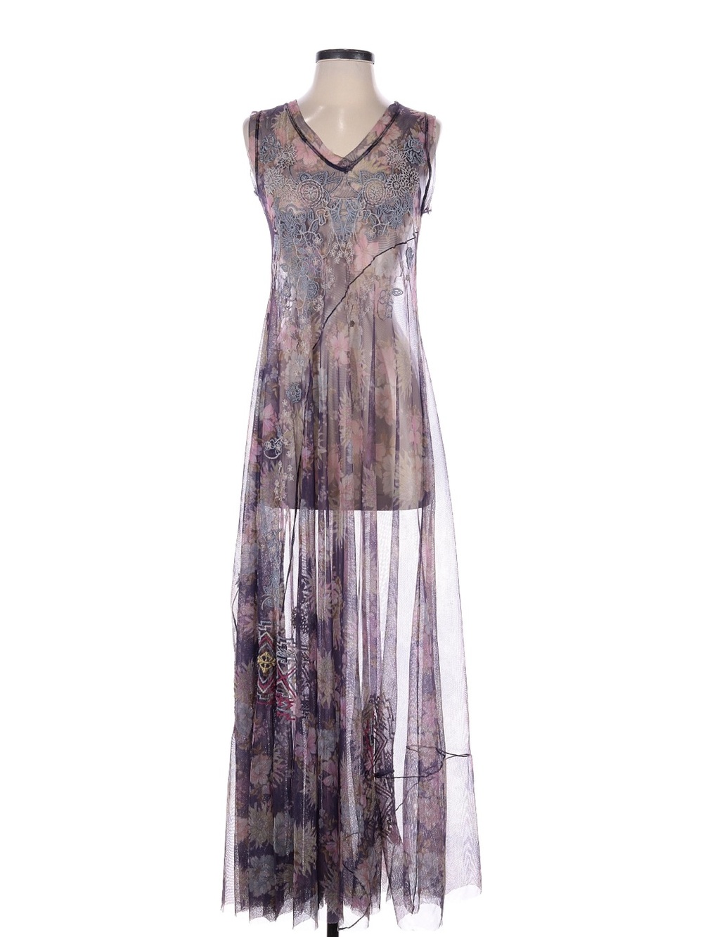 NWOT Johnny Was Sheer Floral Maxi Dress in Lavender Purple and Mauve